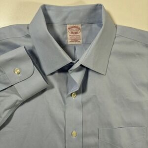 Brooks Brothers Dress Shirt 16.5-36 Blue Traditional Non-Iron Stretch Oxford